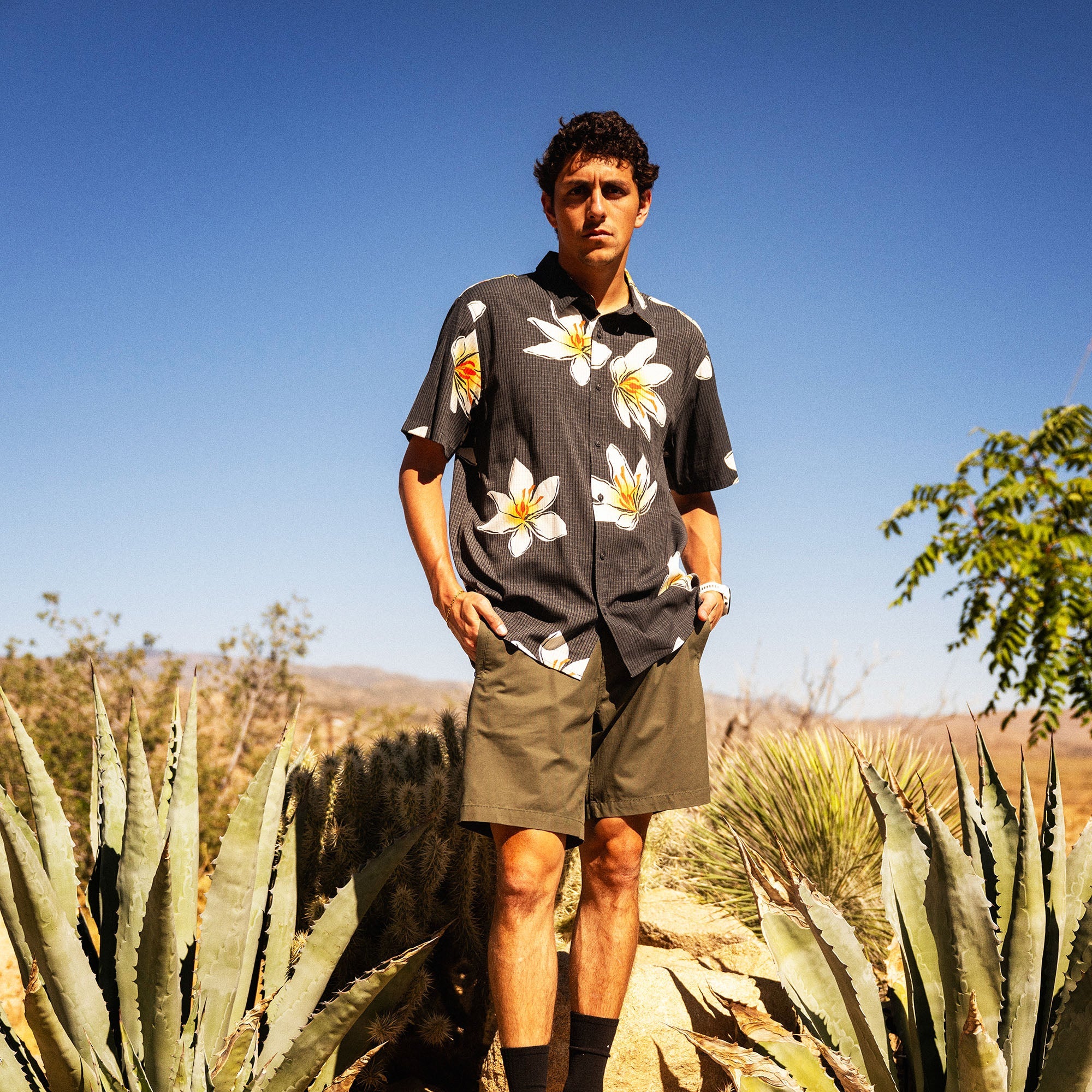 Bless Up Breathable Stretch Shirt in Black Crocus worn by a model, front view
